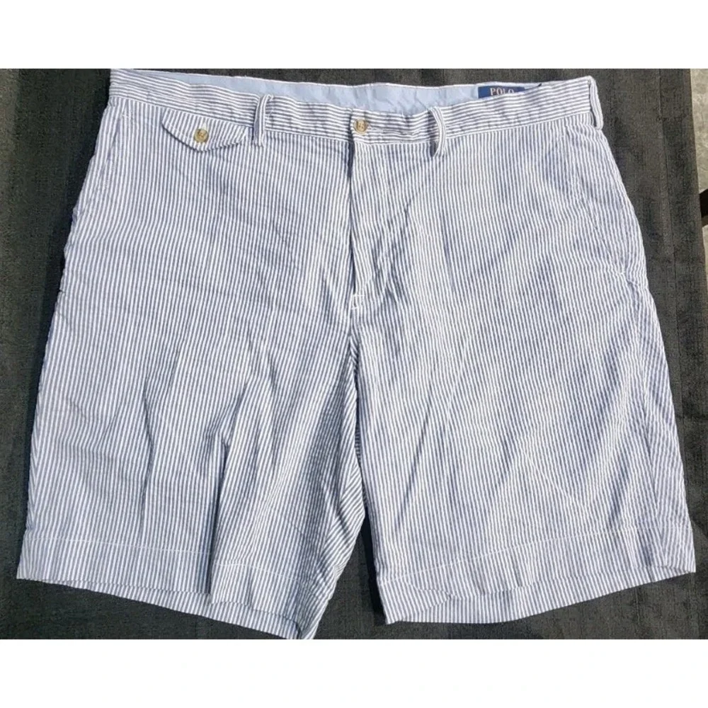 Polo‎ Ralph Lauren Pin Stripe Blue White Shorts Chino Sailer Beach Preppy Sz 38